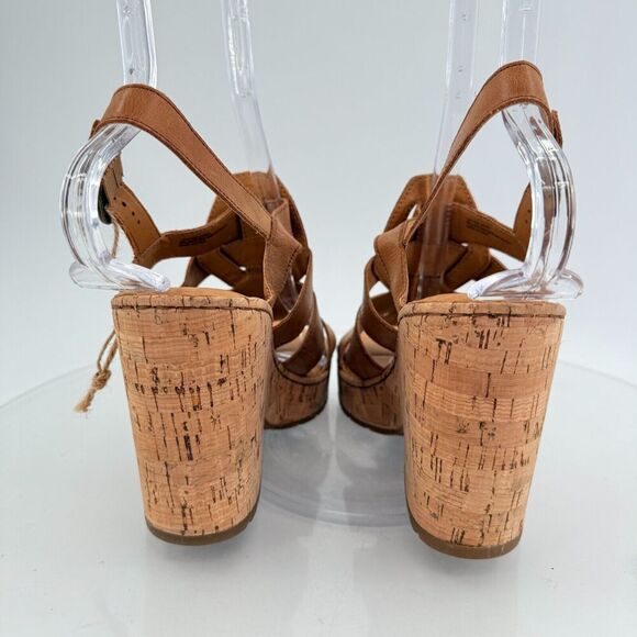 Born Bernese Womens Sandal Size 10 Brown Leather Wedge Heel Open Toe Retro Caged - Picture 6 of 14